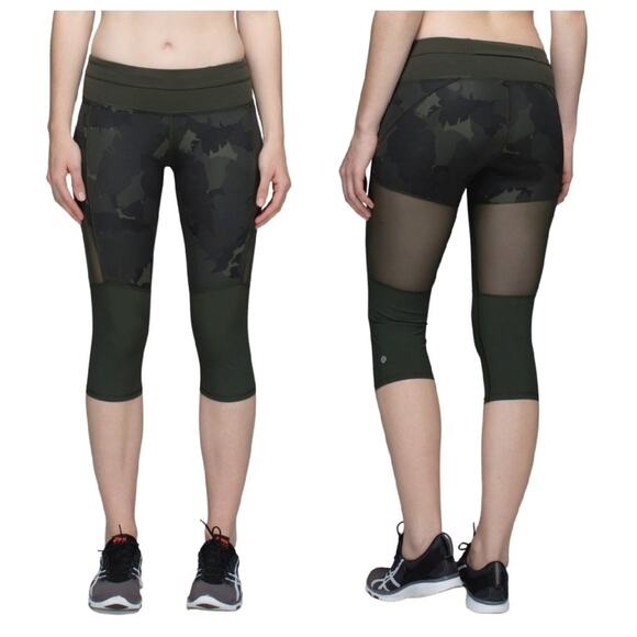 Lululemon Training Tough Crop Leggings in Palm Party Gator Green Black 10 - Picture 1 of 8